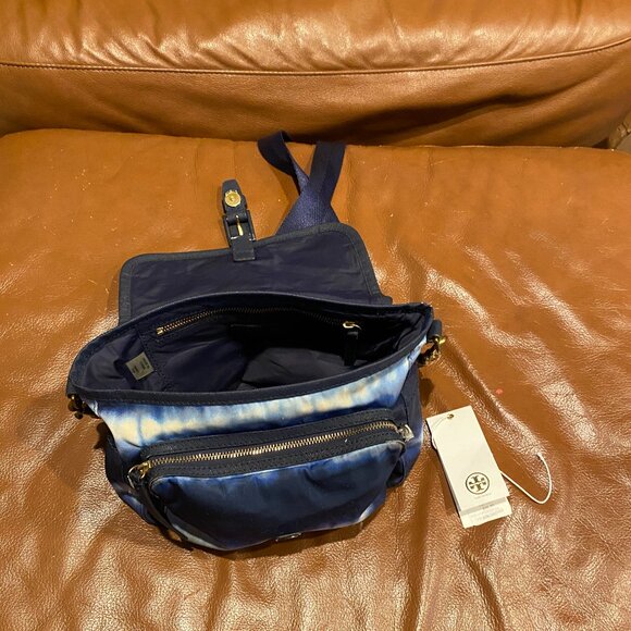 Tory Burch Nylon Tie-Dye Crossbody Bag Blue/White "Scout" - Picture 7 of 11